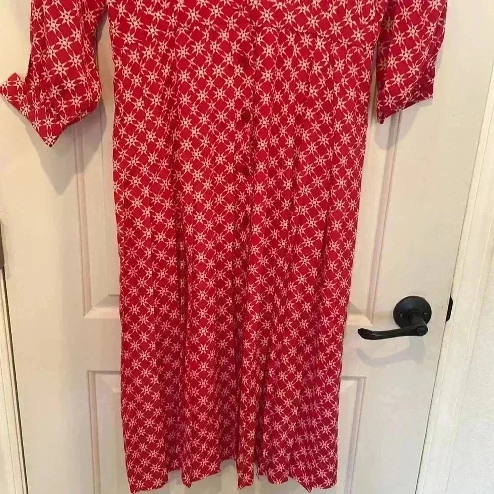 Vtg NWT Halston III Star Print Button Up Maxi Dress Fuchsia Shoulder Pads Sz 14 - Picture 3 of 9